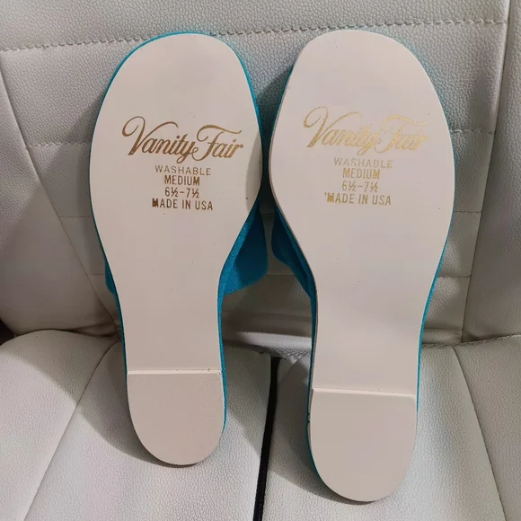 60s Vintage Vanity Fair Satin Slippers Blue Teal NWOT - Picture 6 of 6